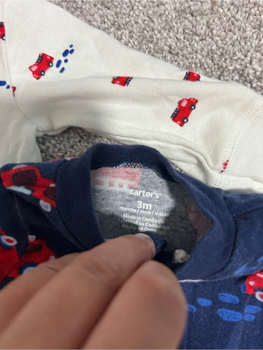 Carter's Firetruck Footed One-Piece Pajamas - Navy & White